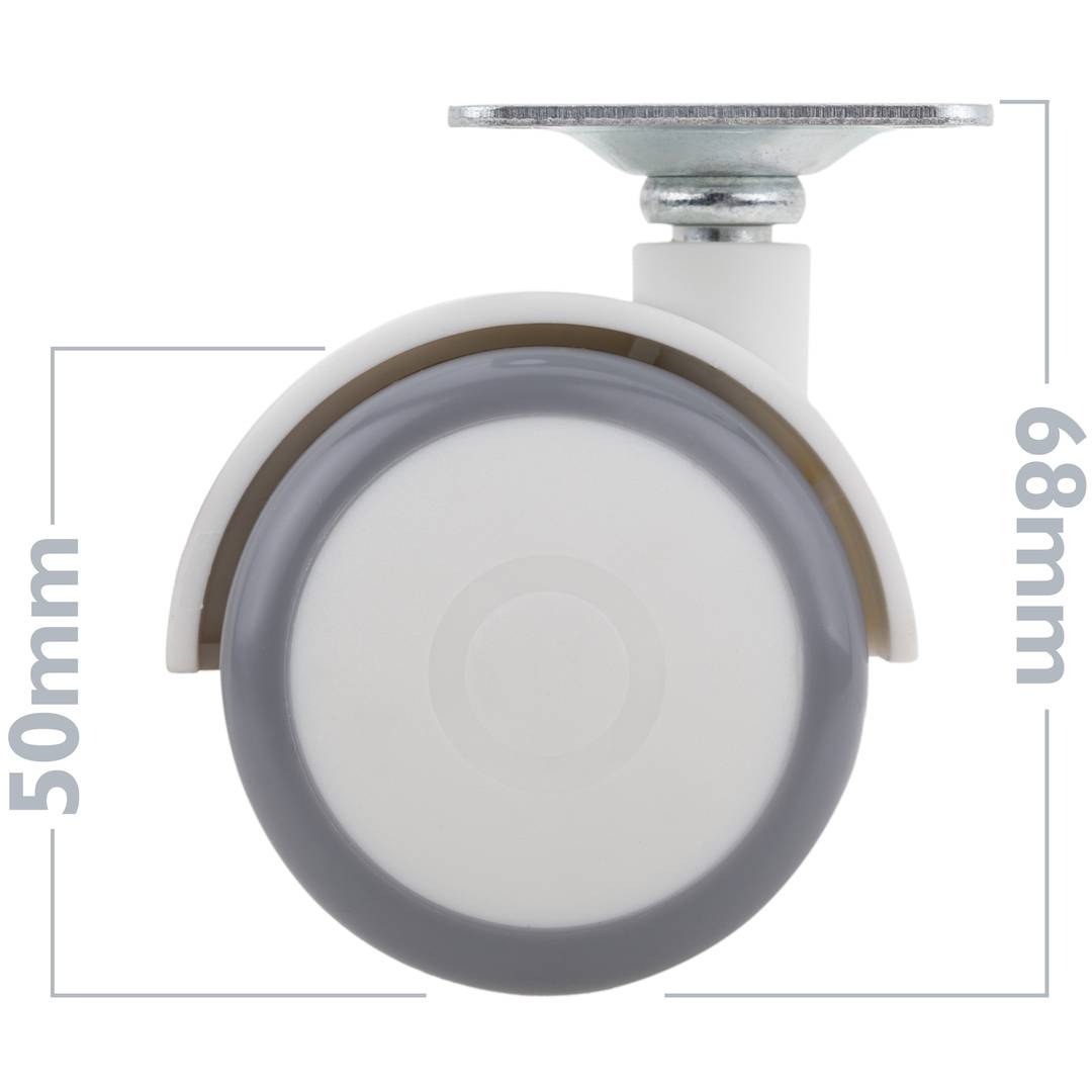 Hochwertige PU- und ABS-Lenkrollen, Plattenklemme, grau und weiß, 50 x 44,3 x 68 mm, 4er-Pack