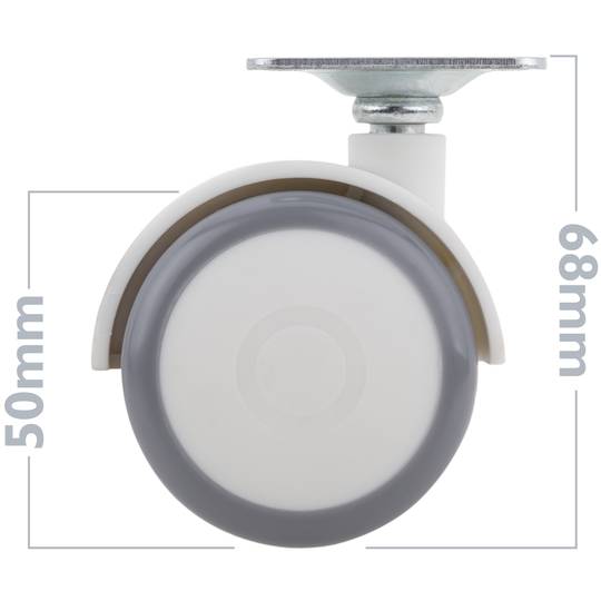 Hochwertige PU- und ABS-Lenkrollen, Plattenklemme, grau und weiß, 50 x 44,3 x 68 mm, 4er-Pack