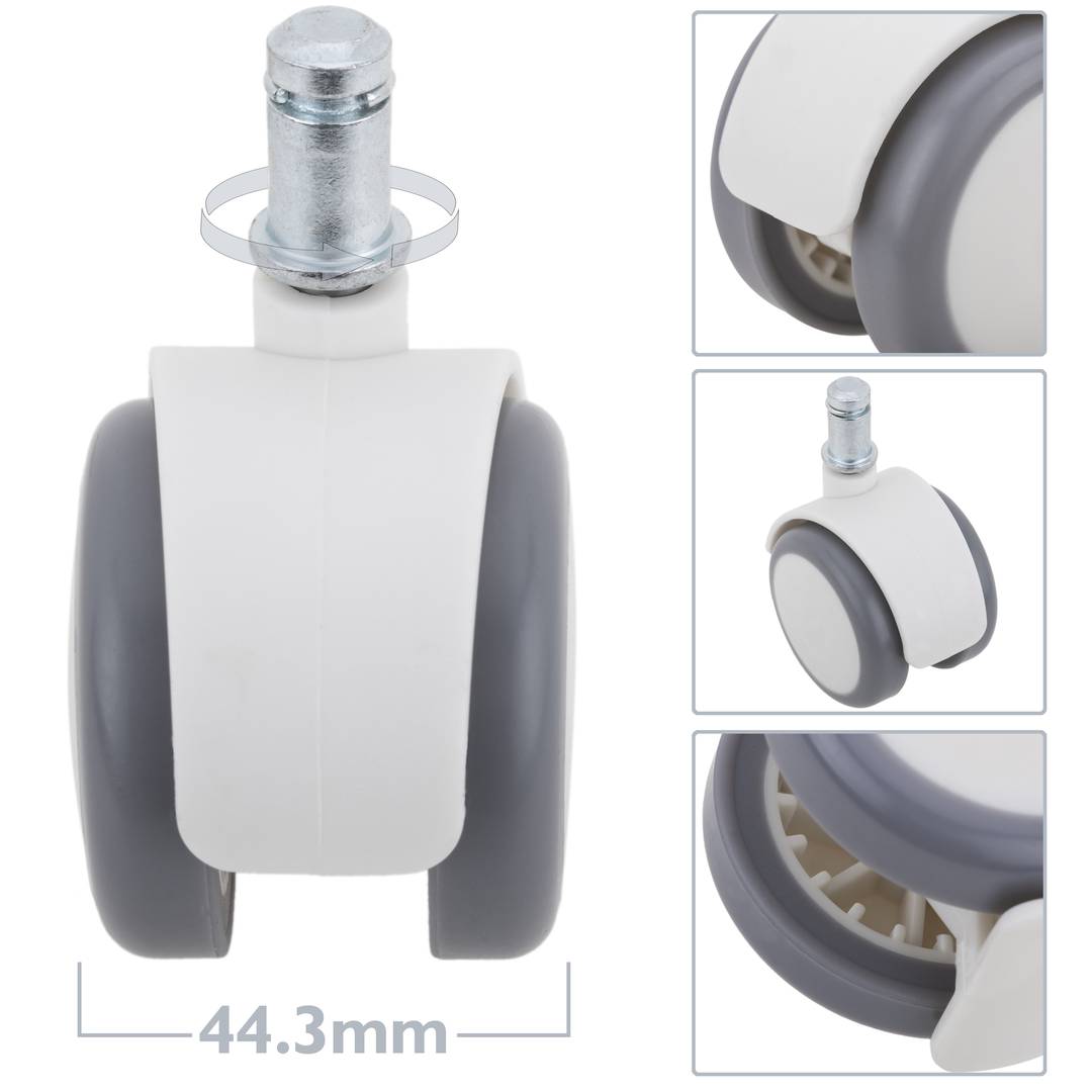 Rotelle girevoli in ABS e PU di alta qualità, tipo di bloccaggio con stelo ad anello 50x44.3x62mm Confezione da 4  Grigio Bianco