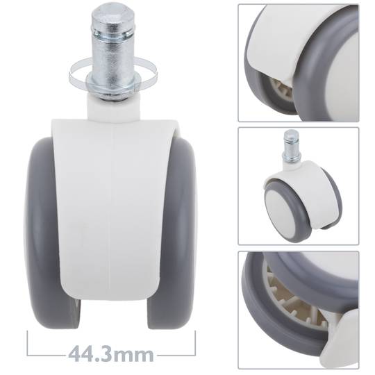 Rotelle girevoli in ABS e PU di alta qualità, tipo di bloccaggio con stelo ad anello 50x44.3x62mm Confezione da 4  Grigio Bianco