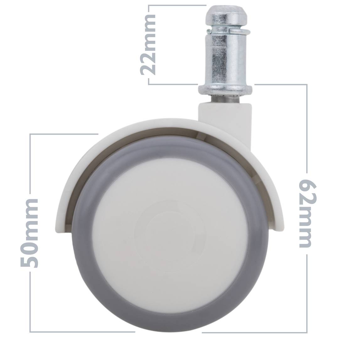 Rotelle girevoli in ABS e PU di alta qualità, tipo di bloccaggio con stelo ad anello 50x44.3x62mm Confezione da 4  Grigio Bianco