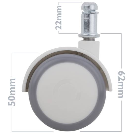 Rotelle girevoli in ABS e PU di alta qualità, tipo di bloccaggio con stelo ad anello 50x44.3x62mm Confezione da 4  Grigio Bianco