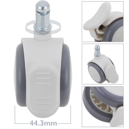 Rotelle girevoli in PU ABS alta qualità, freno unidirezionale tipo di bloccaggio con stelo ad anello 50x44.3x62mm confezione 4