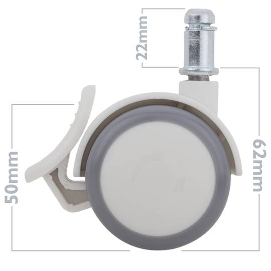 Rotelle girevoli in PU ABS alta qualità, freno unidirezionale tipo di bloccaggio con stelo ad anello 50x44.3x62mm confezione 4