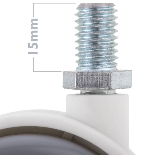 Ruote piroettanti in PU e ABS, freno unidirezionale e fissaggio con filettatura M10x15, grigie e bianche, 50x44,3x63,5mm, pacco