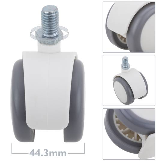 Ruote piroettanti in PU e ABS, fissaggio con filettatura M10x15, grigie e bianche, 50x44,3x63,5mm, pacco