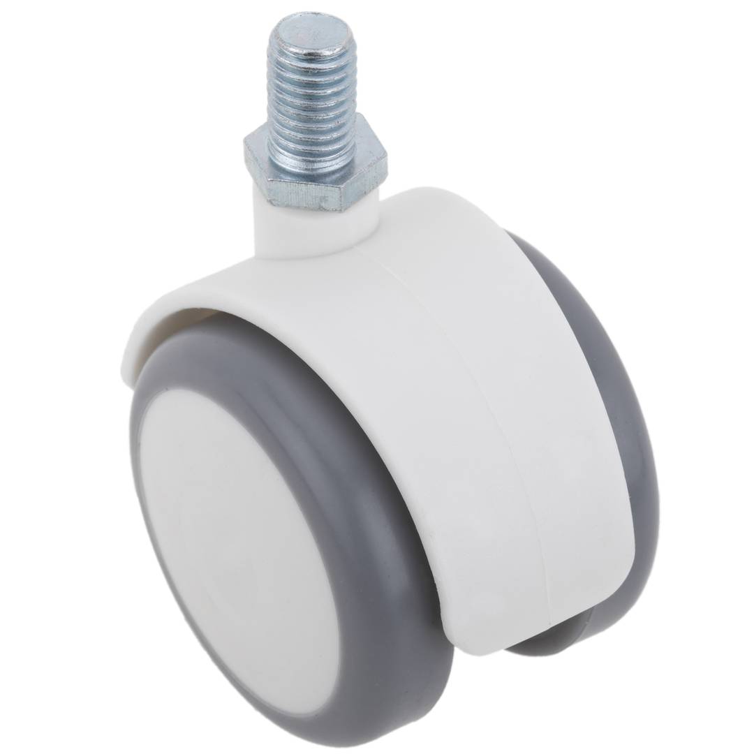 Ruote piroettanti in PU e ABS, fissaggio con filettatura M10x15, grigie e bianche, 50x44,3x63,5mm, pacco