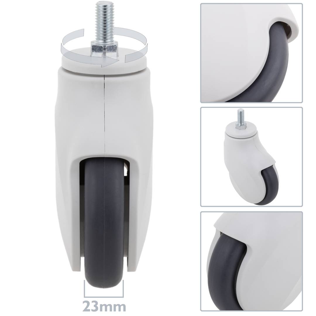 Rodes pivotants de PU i ABS per a llit mèdic, subjecció tipus rosca, 100x23x135mm 2-pack