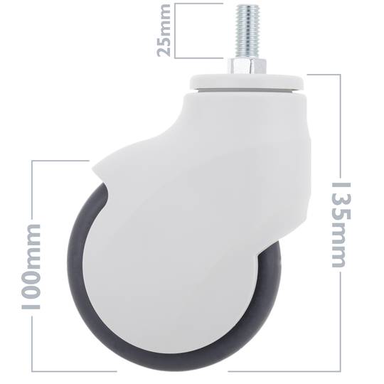 Rodes pivotants de PU i ABS per a llit mèdic, subjecció tipus rosca, 100x23x135mm 2-pack