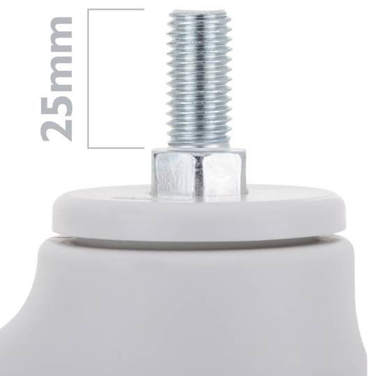 Rodes pivotants de PU i ABS per a llit mèdic, subjecció tipus rosca, 100x23x135mm 2-pack
