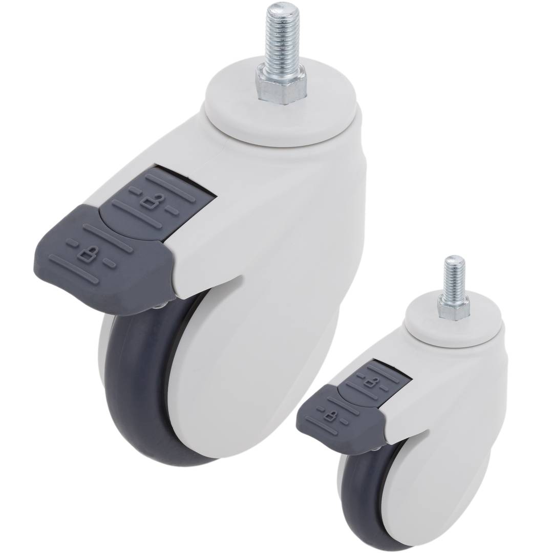 PU&ABS zwenkwielen voor medisch bed, eenrichtingsrem en schroefbevestiging, 100x23x133mm 2-pack