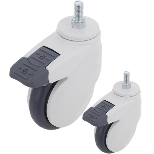 PU&ABS zwenkwielen voor medisch bed, eenrichtingsrem en schroefbevestiging, 100x23x133mm 2-pack