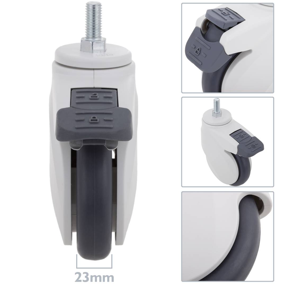 PU&ABS zwenkwielen voor medisch bed, eenrichtingsrem en schroefbevestiging, 100x23x133mm 2-pack