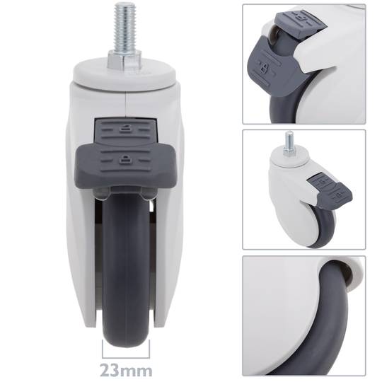 PU&ABS zwenkwielen voor medisch bed, eenrichtingsrem en schroefbevestiging, 100x23x133mm 2-pack