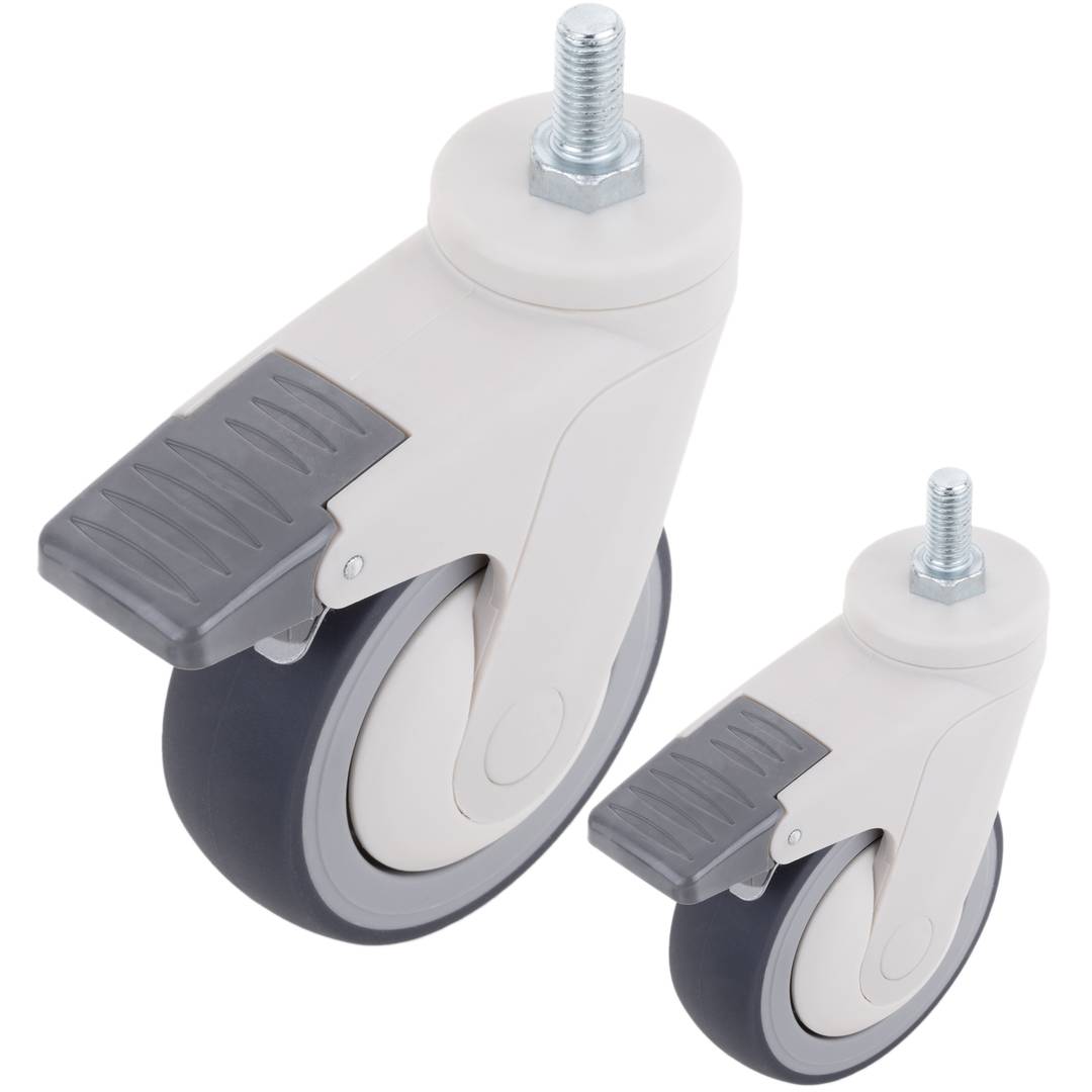 PU ABS Lenkrollen für medizinisches Bett, Einweg Bremse und Gewindebefestigung, 100x32x135mm, 2er-Pack