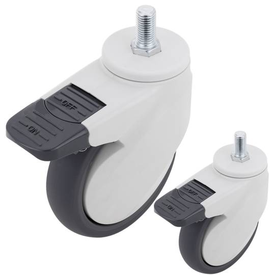 Roulettes pivotantes PU&ABS pour lit médicalisé, frein unidirectionnel et fixation à filetage, 125x32x158mm 2-pack