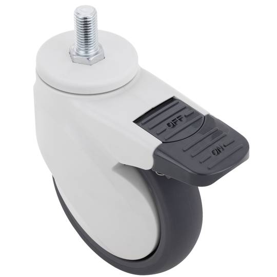 Roulettes pivotantes PU&ABS pour lit médicalisé, frein unidirectionnel et fixation à filetage, 125x32x158mm 2-pack