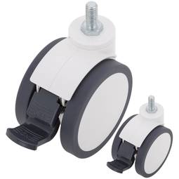PU&ABS Double Swivel Casters for Medical Bed, One Way Brake and Thread Type Fastening, 100x70x118mm 2-pack