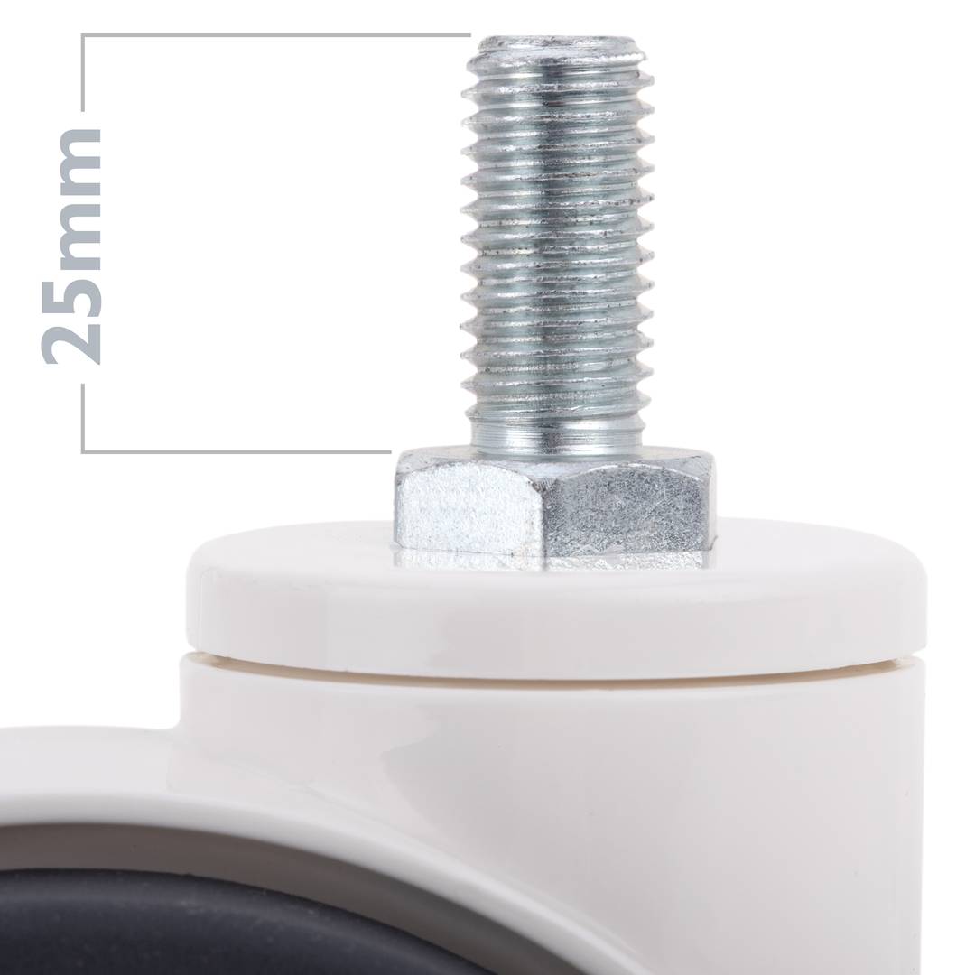 Rodes pivotants dobles de PU i ABS per a llit mèdic, fre unidireccional i subjecció tipus rosca, 100x70x118mm 2-pack