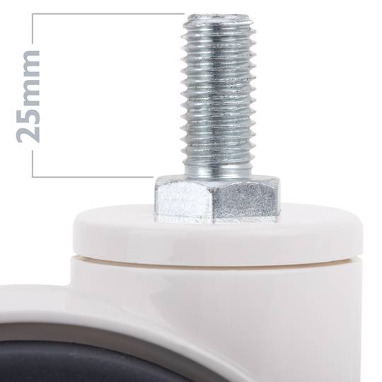Rodes pivotants dobles de PU i ABS per a llit mèdic, fre unidireccional i subjecció tipus rosca, 100x70x118mm 2-pack
