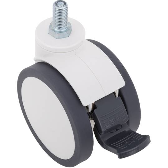 Rodes pivotants dobles de PU i ABS per a llit mèdic, fre unidireccional i subjecció tipus rosca, 125x78x145mm 2-pack