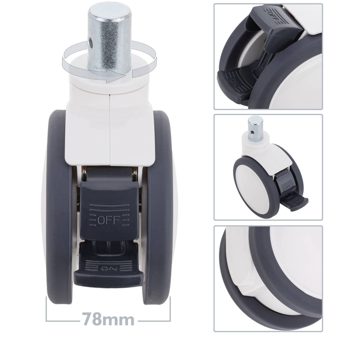 PU/ABS-Doppellenkrollen für medizinisches Bett, Einwegbremse und Hohlschaft-Klemmung, 125 x78 x 145 mm, 2er-Pack