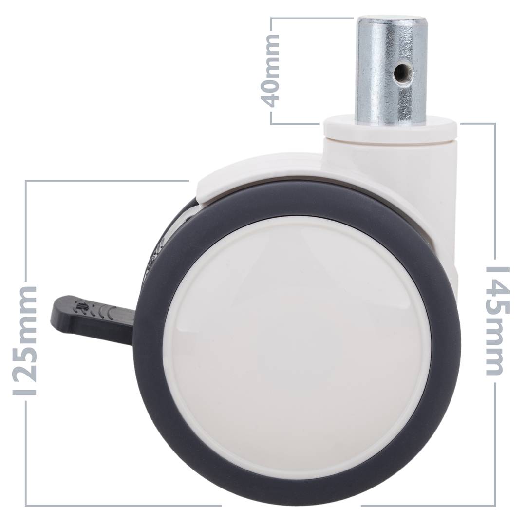 PU/ABS-Doppellenkrollen für medizinisches Bett, Einwegbremse und Hohlschaft-Klemmung, 125 x78 x 145 mm, 2er-Pack