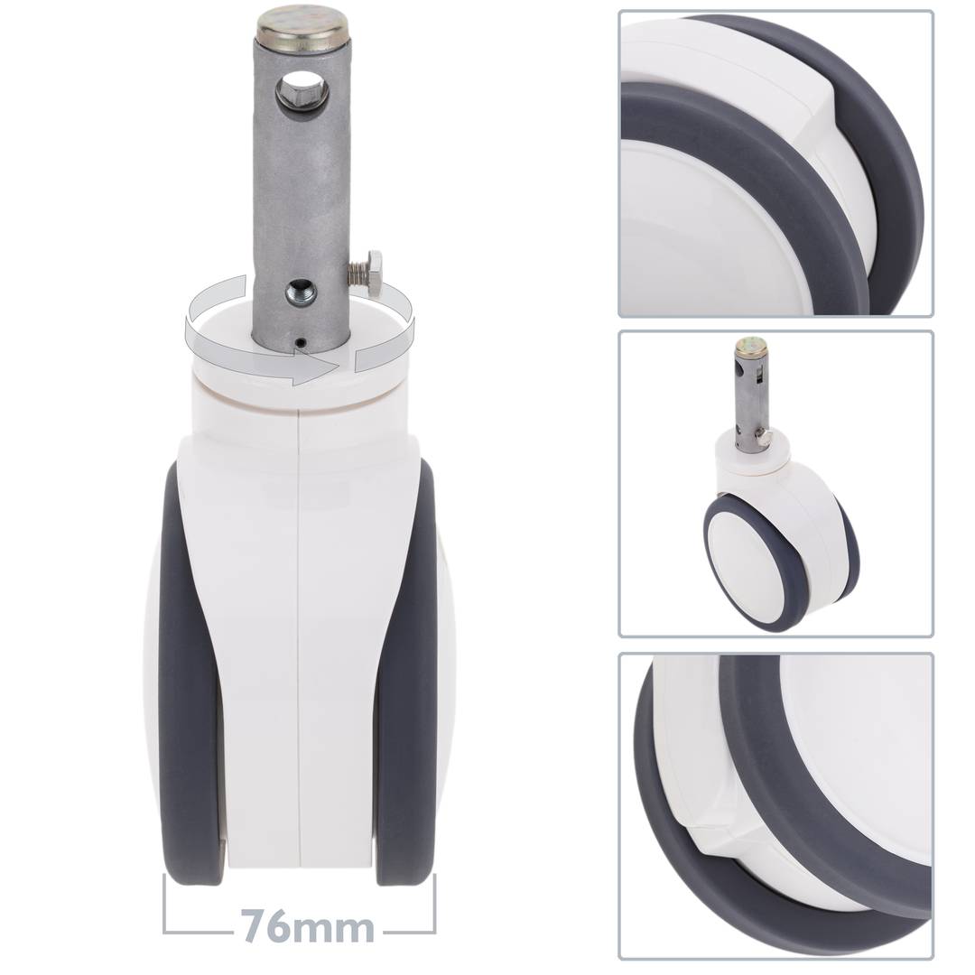 PU&ABS dubbele zwenkwielen voor medisch bed, holle steel Type klemming 28x96,8 mm, 125x76x152 mm 2 stuks