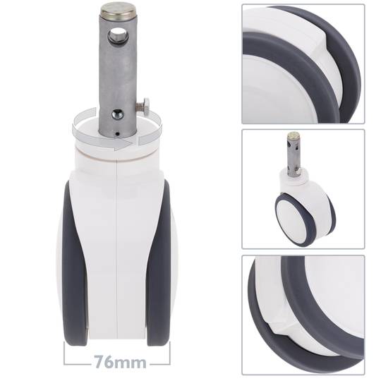 PU&ABS dubbele zwenkwielen voor medisch bed, holle steel Type klemming 28x96,8 mm, 125x76x152 mm 2 stuks