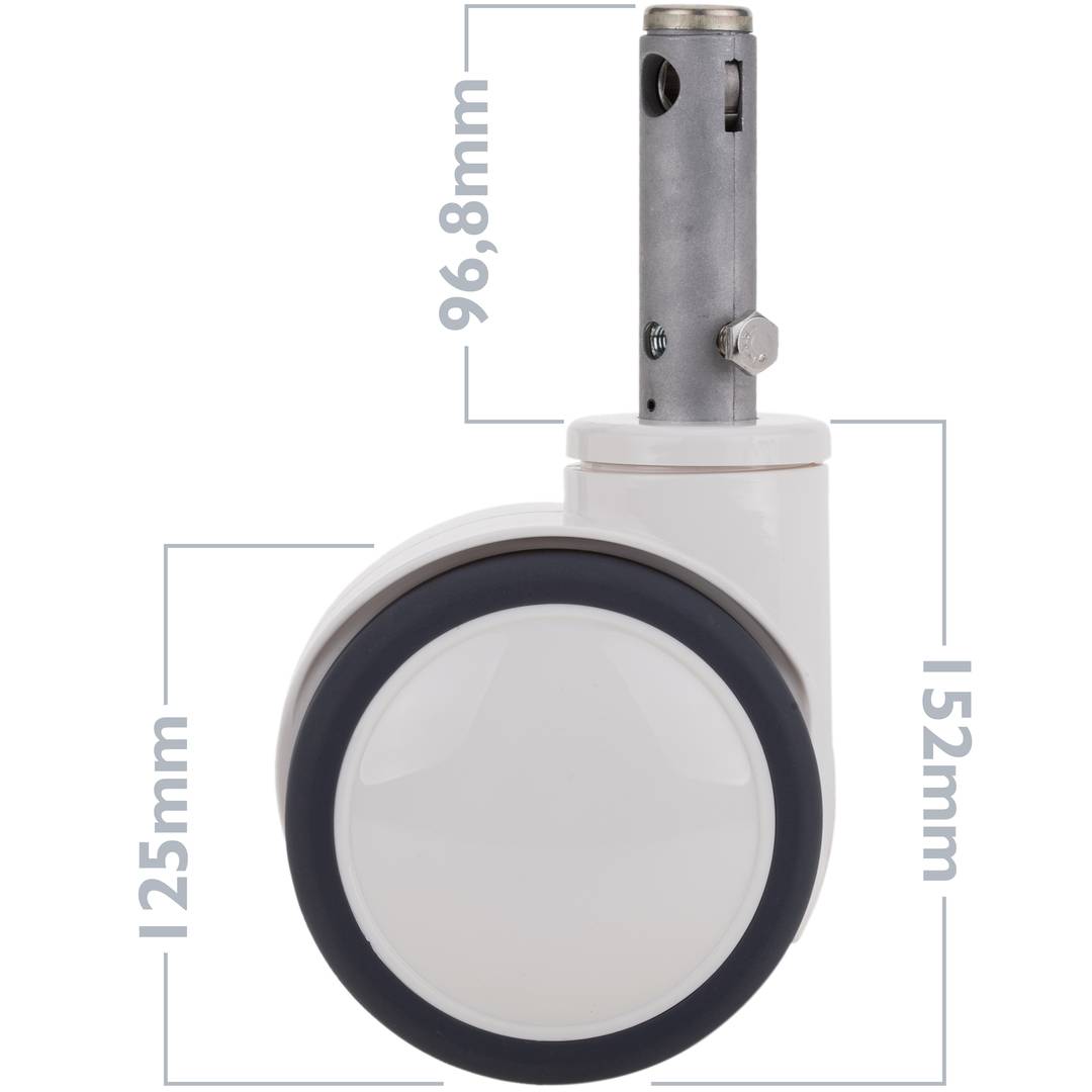 PU&ABS dubbele zwenkwielen voor medisch bed, holle steel Type klemming 28x96,8 mm, 125x76x152 mm 2 stuks