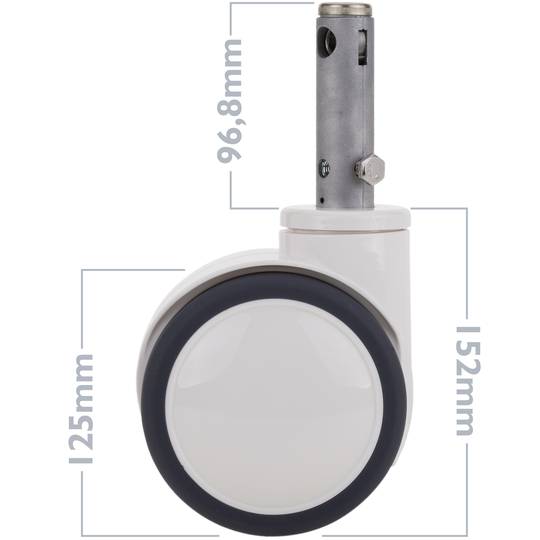 PU&ABS dubbele zwenkwielen voor medisch bed, holle steel Type klemming 28x96,8 mm, 125x76x152 mm 2 stuks