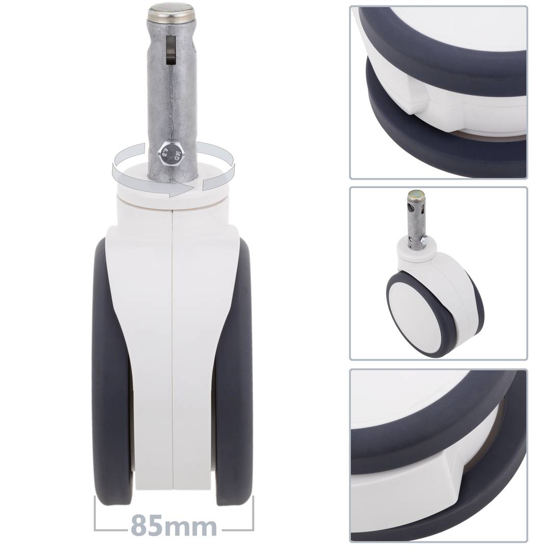 Rodes dobles pivotants de control central per a llit mèdic, subjecció tipus planç buit de 28x96,8mm, 150x85x180mm 2-pack