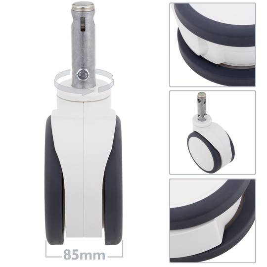 Rodes dobles pivotants de control central per a llit mèdic, subjecció tipus planç buit de 28x96,8mm, 150x85x180mm 2-pack