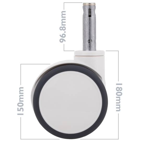 Rodes dobles pivotants de control central per a llit mèdic, subjecció tipus planç buit de 28x96,8mm, 150x85x180mm 2-pack