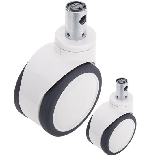 Rodes pivotants dobles de control central PU i ABS per a llit mèdic, subjecció tipus planç buit 32x50mm, 125x76x152mm 2pack