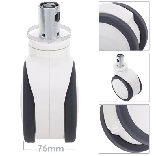 Rodes pivotants dobles de control central PU i ABS per a llit mèdic, subjecció tipus planç buit 32x50mm, 125x76x152mm 2pack