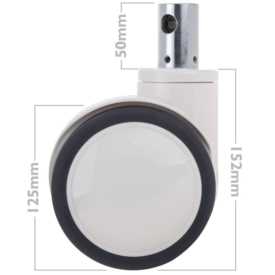 Rodes pivotants dobles de control central PU i ABS per a llit mèdic, subjecció tipus planç buit 32x50mm, 125x76x152mm 2pack