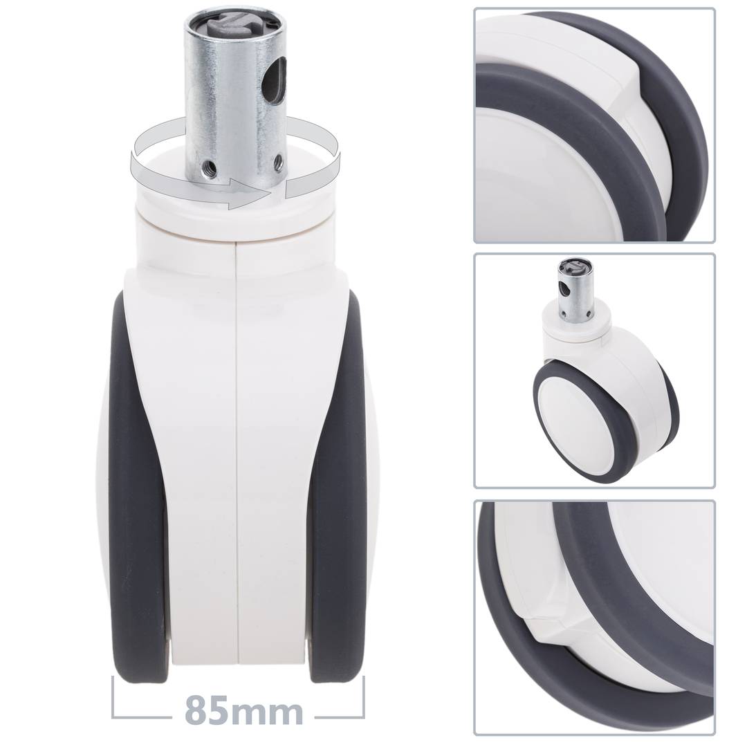 Drehbare Doppelrollen mit zentraler Steuerung für medizinisches Bett, Hohlschaft-Klemmung 32x50mm, 150x85x180mm 2er-Pack