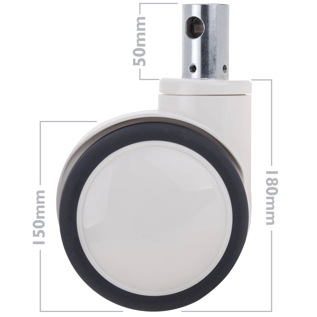 Drehbare Doppelrollen mit zentraler Steuerung für medizinisches Bett, Hohlschaft-Klemmung 32x50mm, 150x85x180mm 2er-Pack