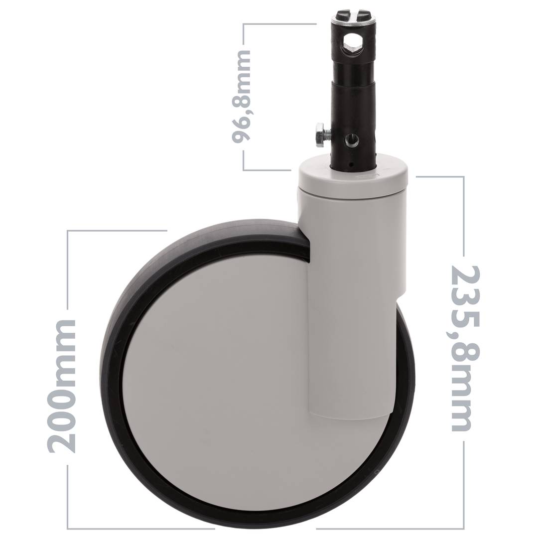 Roda de rodízio de controle central de cama médica de 2 funções Tipo de fixação de haste oca 28 * 96,8 mm 200 * 35 * 235,8 mm