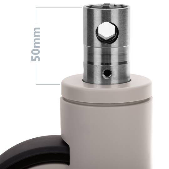 Medizinisches Bett mit 2 Funktionen, Lenkrolle mit zentraler Steuerung, Hohlstangenklemmung, Typ 32 x 50 mm, 125 x 33 x 165,3 mm