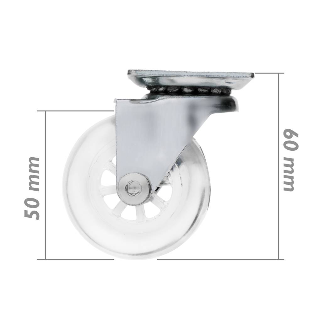 Roda pivotant industrial de poliuretà i PVC transparent sense fre 50 mm