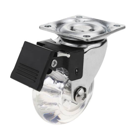 Industrial wheel swivel castor of polyurethane and PVC transparent with brake 50 mm