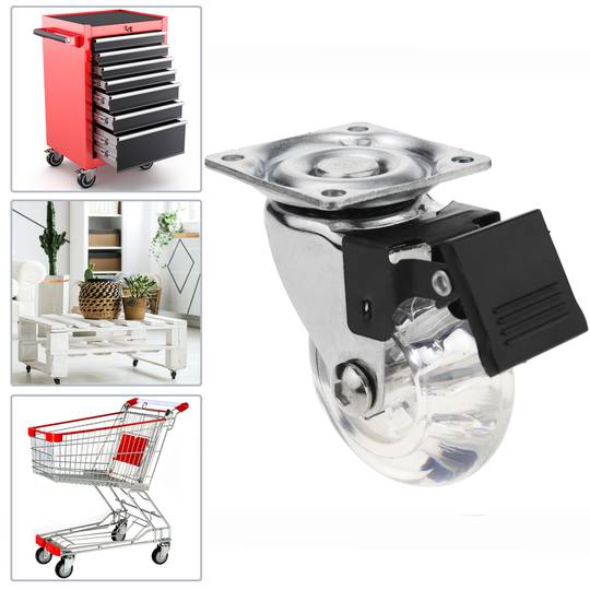 Industrial wheel swivel castor of polyurethane and PVC transparent with brake 50 mm