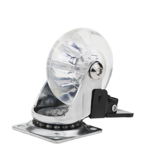Industrial wheel swivel castor of polyurethane and PVC transparent with brake 50 mm