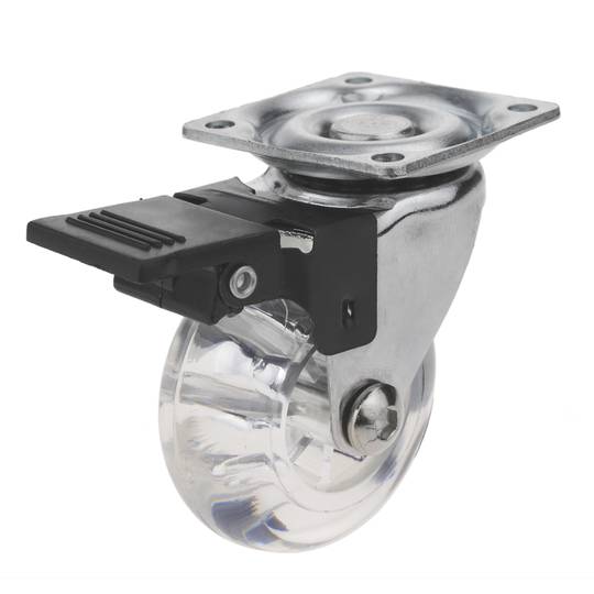 Industrial wheel swivel castor of polyurethane and PVC transparent with brake 50 mm
