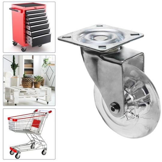 Rueda pivotante industrial de poliuretano y PVC transparente sin freno 75 mm