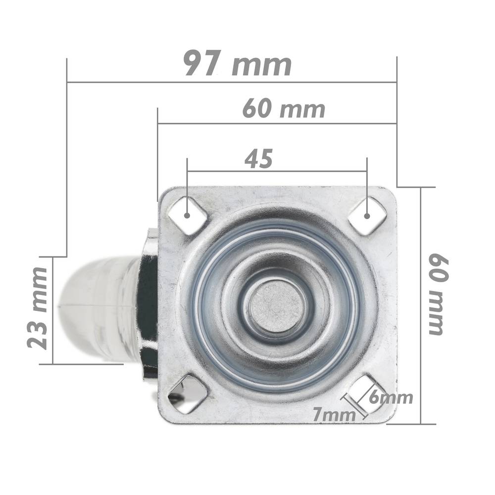 Roda pivotant industrial de poliuretà i PVC transparent sense fre 75 mm