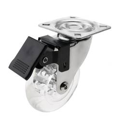 Roda pivotant industrial de poliuretà i PVC transparent amb fre 75 mm