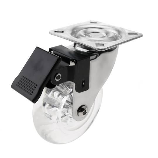 Industrial wheel swivel castor of polyurethane and PVC transparent with brake 75 mm